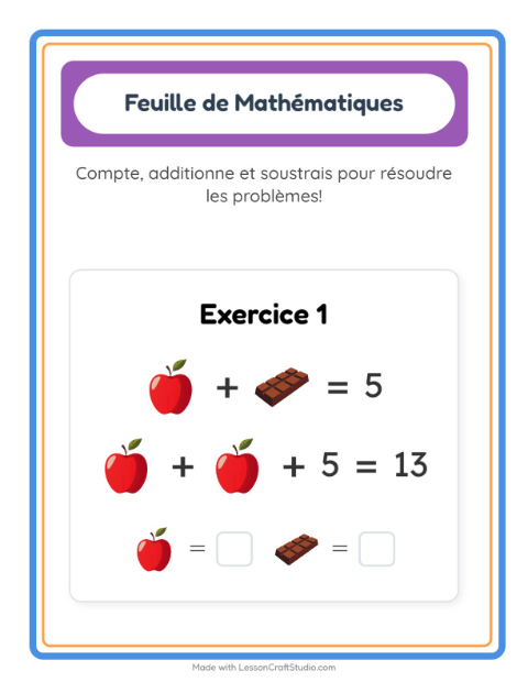 Aperçu de la fiche Fiche De Mathématiques avec Au supermarché pour École maternelle (grande section, 5-7 ans)