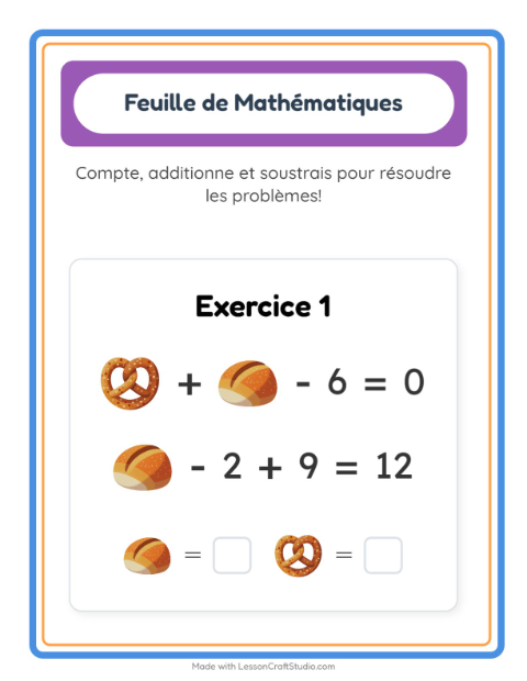 Aperçu de la fiche Fiche De Mathématiques avec Boulangerie pour École maternelle (grande section, 5-7 ans)