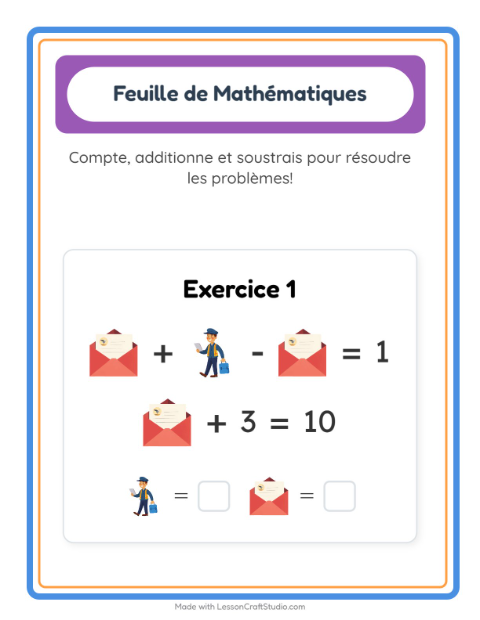Aperçu de la fiche Fiche De Mathématiques avec Bureau de poste pour École maternelle (grande section, 5-7 ans)