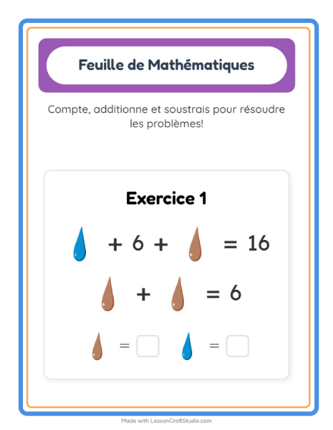 Aperçu de la fiche Fiche De Mathématiques avec Couleurs pour École maternelle (grande section, 5-7 ans)