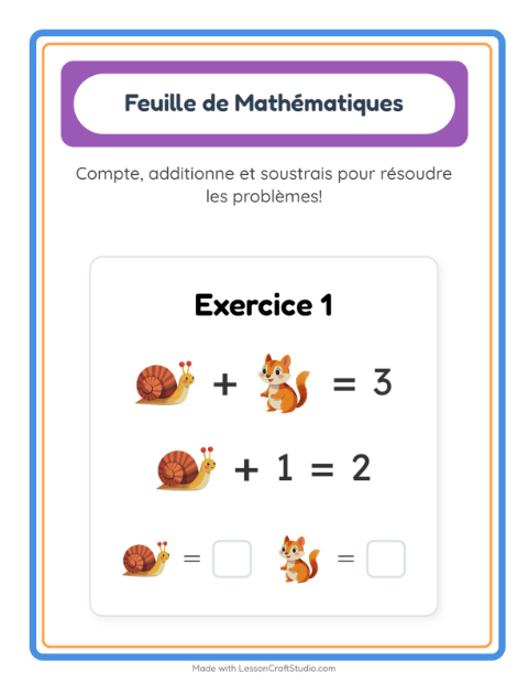 Aperçu de la fiche Fiche De Mathématiques avec Créatures de la forêt pour École maternelle (grande section, 5-7 ans)