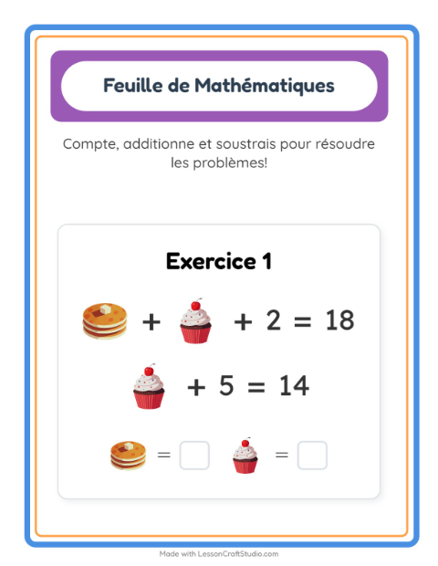 Aperçu de la fiche Fiche De Mathématiques avec Desserts et sucreries pour École maternelle (grande section, 5-7 ans)
