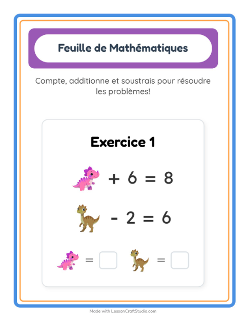 Aperçu de la fiche Fiche De Mathématiques avec Dinosaures pour École maternelle (grande section, 5-7 ans)
