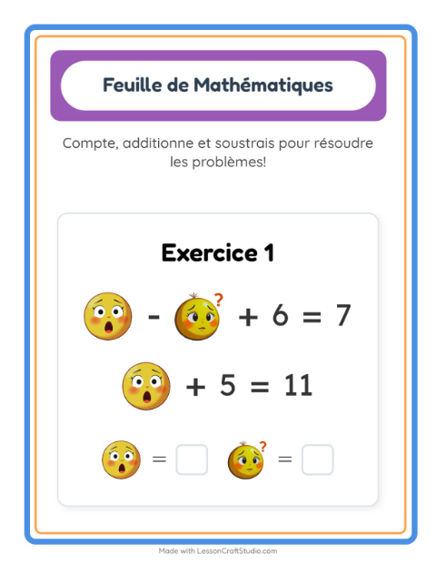 Aperçu de la fiche Fiche De Mathématiques avec Émotions pour École maternelle (grande section, 5-7 ans)