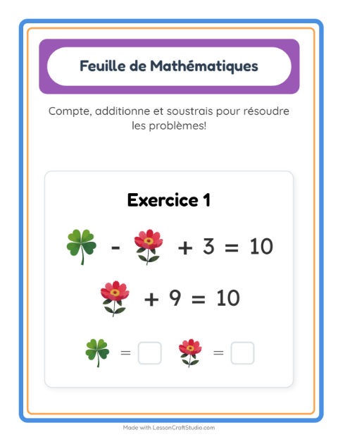 Aperçu de la fiche Fiche De Mathématiques avec Fleurs pour École maternelle (grande section, 5-7 ans)