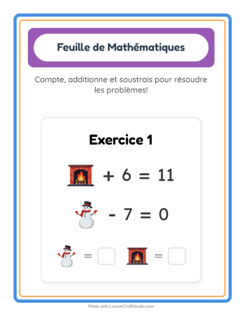 Aperçu de la fiche Fiche De Mathématiques avec Hiver pour École maternelle (grande section, 5-7 ans)