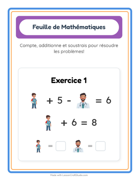 Aperçu de la fiche Fiche De Mathématiques avec Hôpital pour École maternelle (grande section, 5-7 ans)