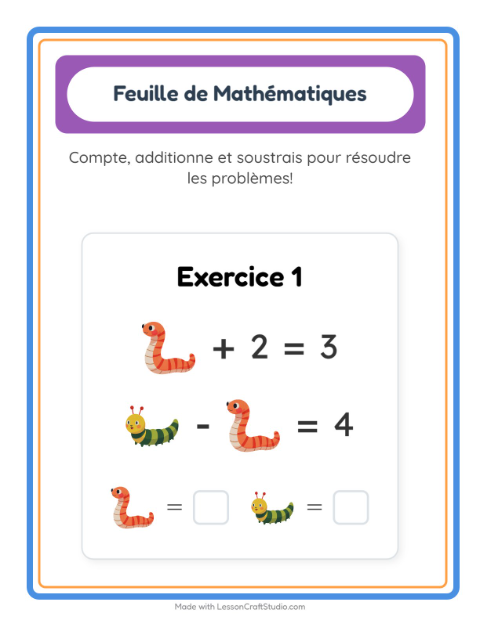Aperçu de la fiche Fiche De Mathématiques avec Insectes et bestioles pour École maternelle (grande section, 5-7 ans)