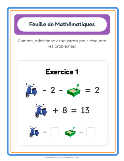 Aperçu de la fiche Fiche De Mathématiques avec Jouets pour École maternelle (grande section, 5-7 ans)