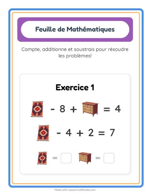 Aperçu de la fiche Fiche De Mathématiques avec Meubles pour École maternelle (grande section, 5-7 ans)