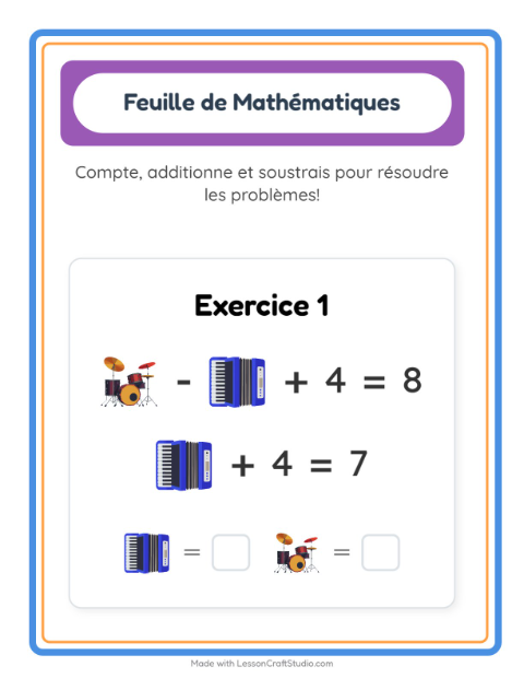 Aperçu de la fiche Fiche De Mathématiques avec Musique pour École maternelle (grande section, 5-7 ans)