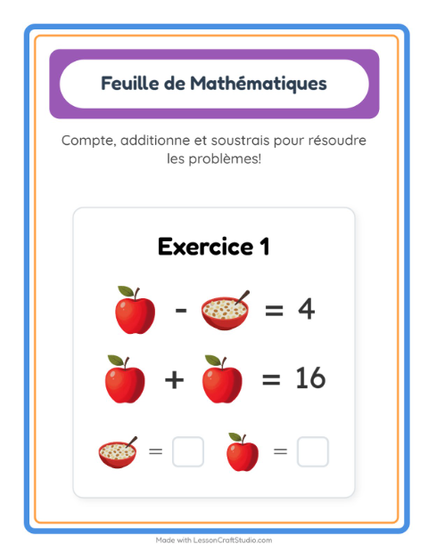 Aperçu de la fiche Fiche De Mathématiques avec Petit-déjeuner pour École maternelle (grande section, 5-7 ans)