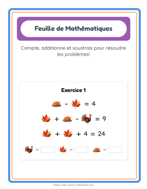 Aperçu : Calcul avec des images CE1 : Action de grâce – fiche à imprimer