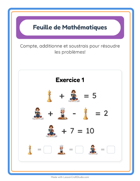 Aperçu de la fiche Fiche De Mathématiques avec Activités pour École maternelle (grande section, 5-7 ans)