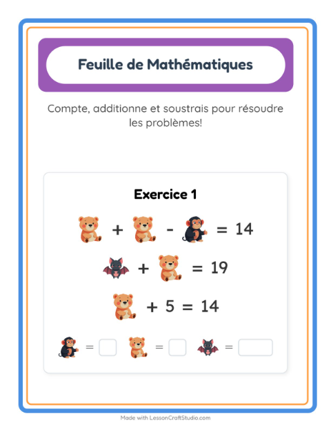 Calcul avec des images – Animaux du zoo