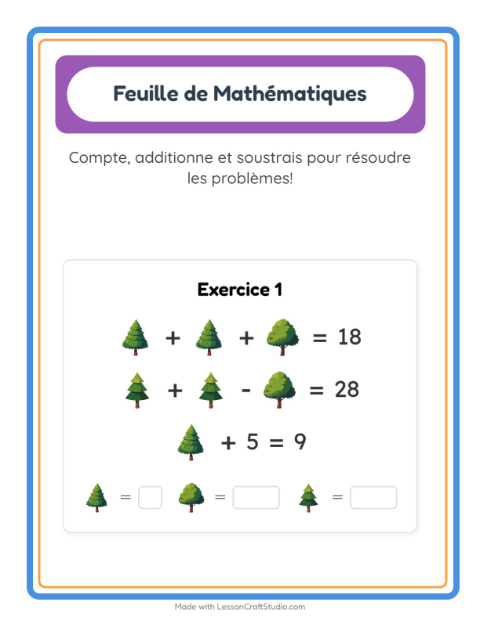 Aperçu de la fiche Fiche De Mathématiques avec Arbres pour École maternelle (grande section, 5-7 ans)