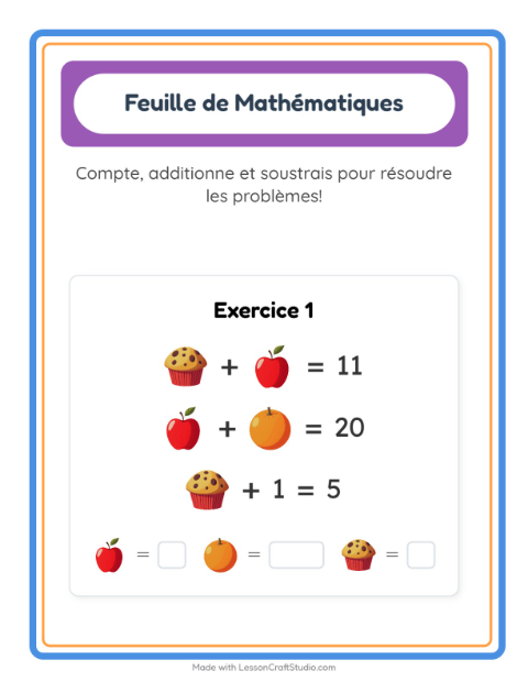 Aperçu de la fiche Fiche De Mathématiques avec Au supermarché pour École maternelle (grande section, 5-7 ans)