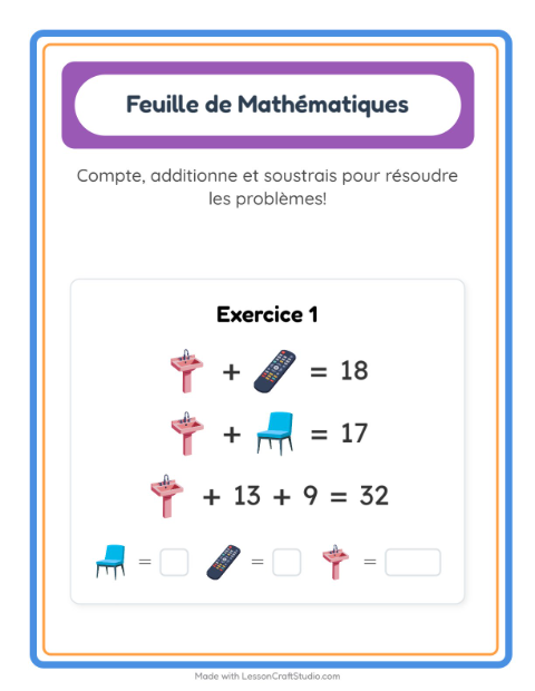 Aperçu de la fiche Fiche De Mathématiques avec Autour de la maison pour École maternelle (grande section, 5-7 ans)