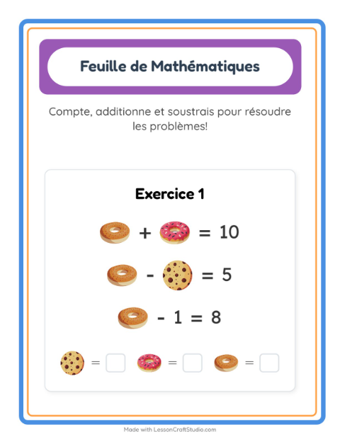 Aperçu de la fiche Fiche De Mathématiques avec Boulangerie pour École maternelle (grande section, 5-7 ans)