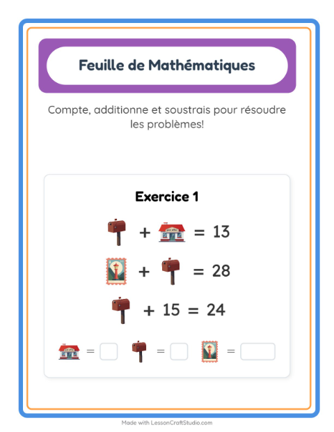 Aperçu de la fiche Fiche De Mathématiques avec Bureau de poste pour École maternelle (grande section, 5-7 ans)