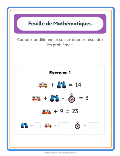 Aperçu de la fiche Fiche De Mathématiques avec Camping pour École maternelle (grande section, 5-7 ans)
