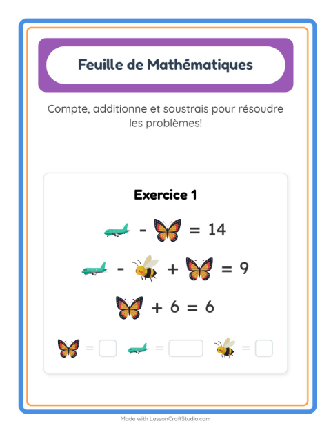 Aperçu de la fiche Fiche De Mathématiques avec Choses qui volent pour École maternelle (grande section, 5-7 ans)