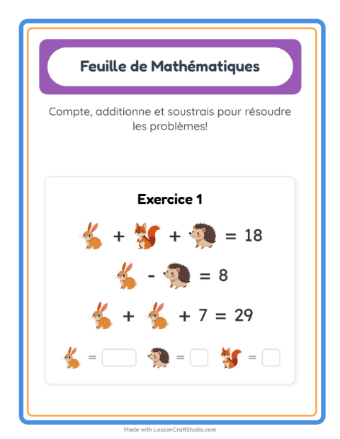 Aperçu de la fiche Fiche De Mathématiques avec Créatures de la forêt pour École maternelle (grande section, 5-7 ans)