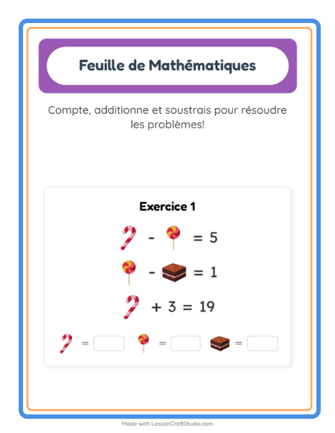 Aperçu de la fiche Fiche De Mathématiques avec Desserts et sucreries pour École maternelle (grande section, 5-7 ans)