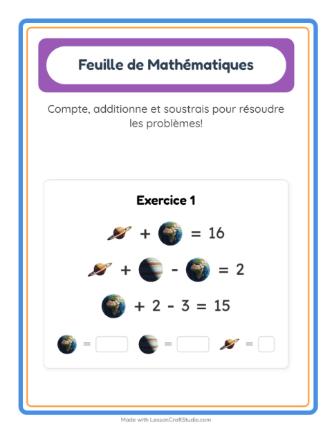 Aperçu de la fiche Fiche De Mathématiques avec Espace pour École maternelle (grande section, 5-7 ans)