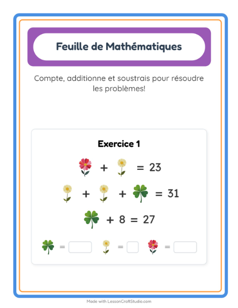 Aperçu de la fiche Fiche De Mathématiques avec Fleurs pour École maternelle (grande section, 5-7 ans)