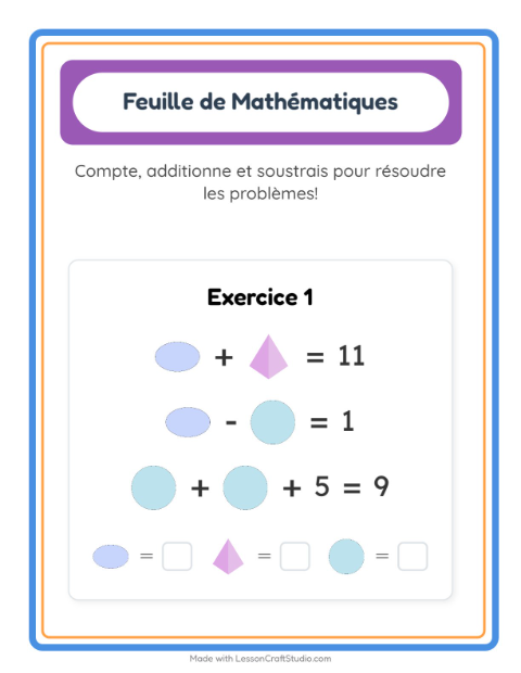 Aperçu de la fiche Fiche De Mathématiques avec Formes pour École maternelle (grande section, 5-7 ans)