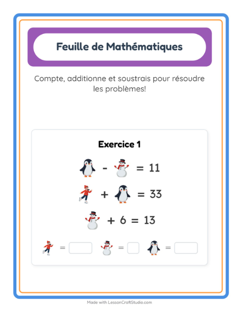 Aperçu de la fiche Fiche De Mathématiques avec Hiver pour École maternelle (grande section, 5-7 ans)