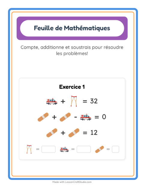 Aperçu de la fiche Fiche De Mathématiques avec Hôpital pour École maternelle (grande section, 5-7 ans)