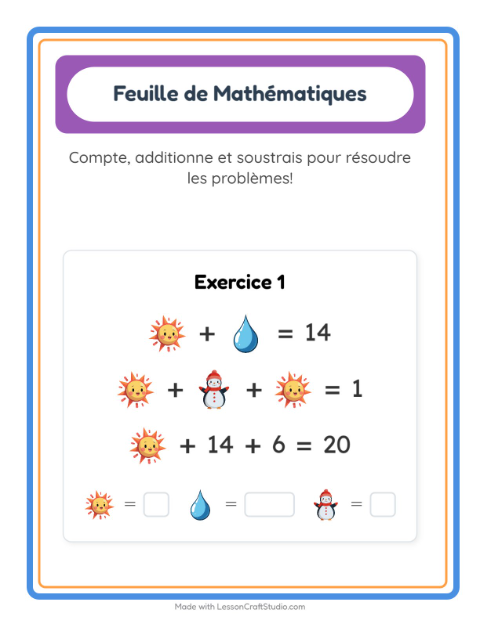 Aperçu de la fiche Fiche De Mathématiques avec Météo pour École maternelle (grande section, 5-7 ans)