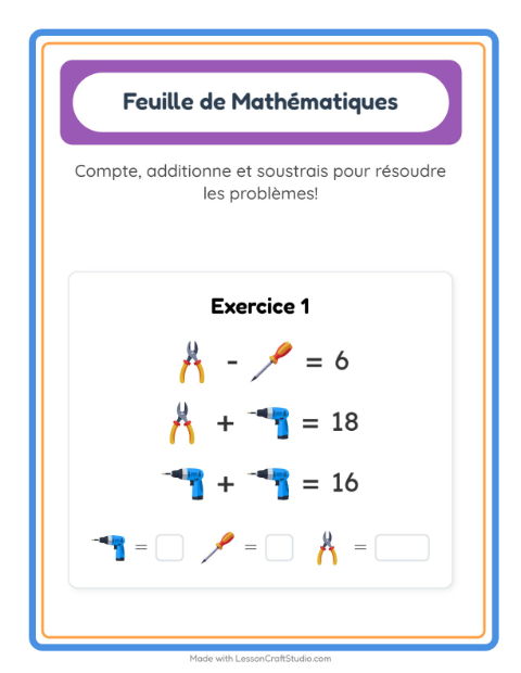 Aperçu de la fiche Fiche De Mathématiques avec Outils pour École maternelle (grande section, 5-7 ans)