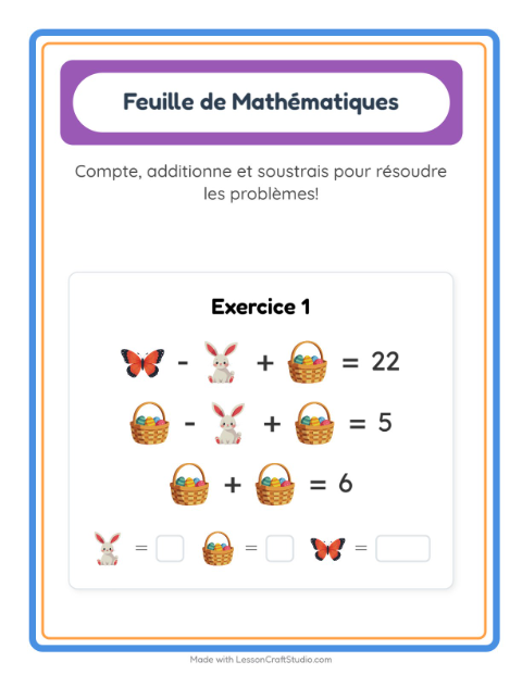 Aperçu de la fiche Fiche De Mathématiques avec Pâques pour École maternelle (grande section, 5-7 ans)