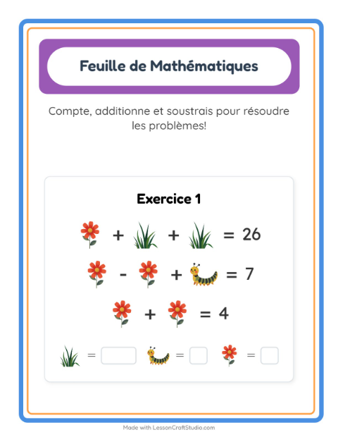 Aperçu de la fiche Fiche De Mathématiques avec Printemps pour École maternelle (grande section, 5-7 ans)