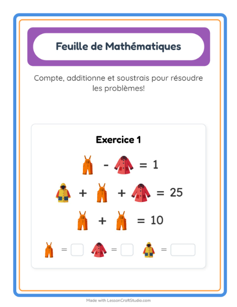 Aperçu de la fiche Fiche De Mathématiques avec Vêtements pour École maternelle (grande section, 5-7 ans)