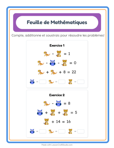 Aperçu de la fiche Fiche De Mathématiques pour École maternelle (grande section, 5-7 ans)
