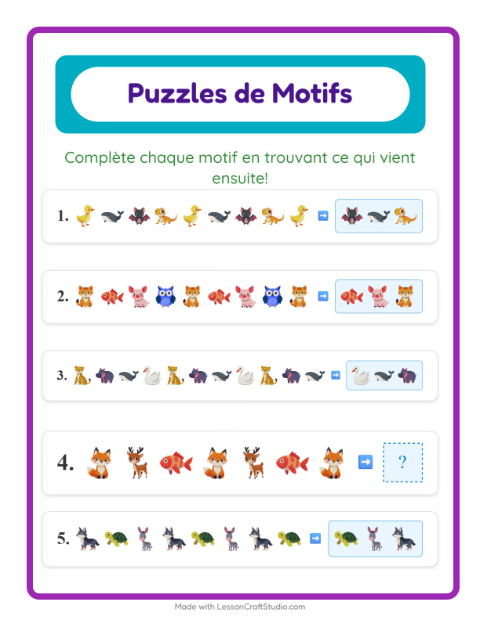 Aperçu de la fiche Fiche De Modèles avec Animaux pour CP (cours préparatoire)