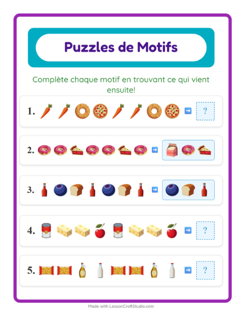 Suites logiques – Au supermarché