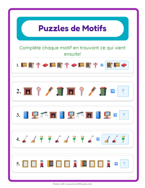 Aperçu de la fiche Fiche De Modèles avec Autour de la maison pour CP (cours préparatoire)