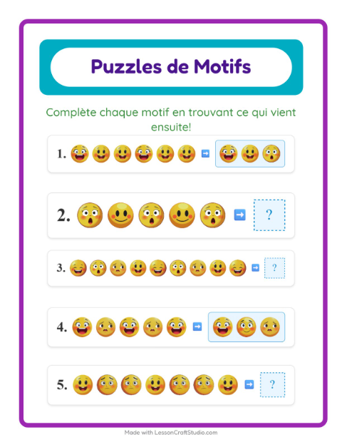 Aperçu de la fiche Fiche De Modèles avec Émotions pour CP (cours préparatoire)