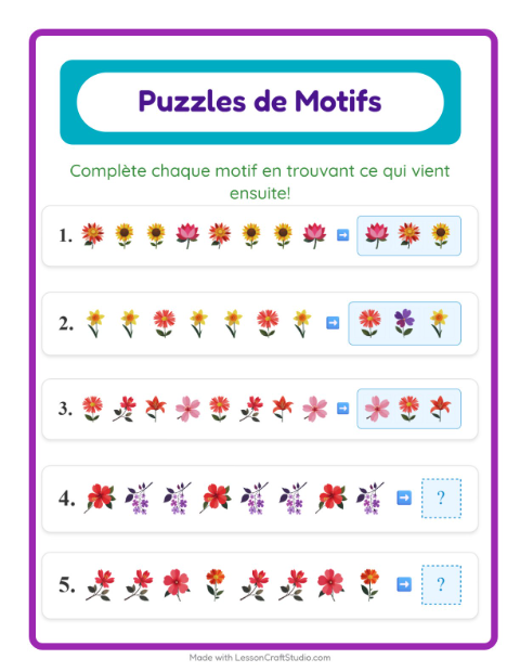 Aperçu de la fiche Fiche De Modèles avec Fleurs pour CP (cours préparatoire)