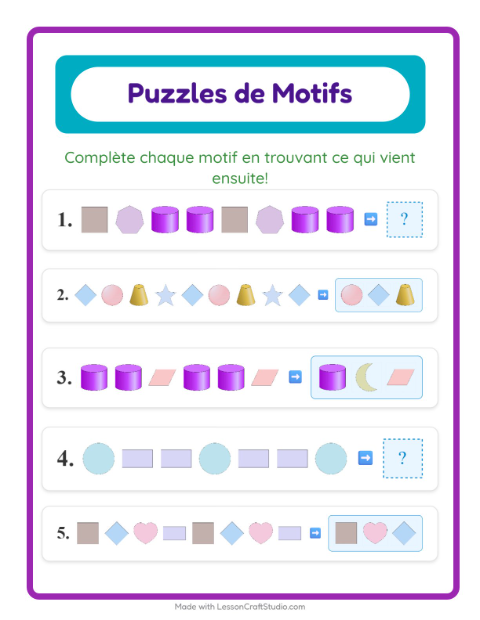 Aperçu de la fiche Fiche De Modèles avec Formes pour CP (cours préparatoire)