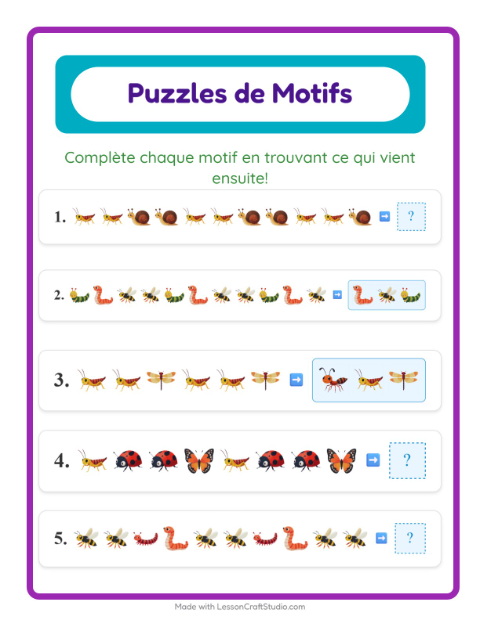 Aperçu de la fiche Fiche De Modèles avec Insectes et bestioles pour CP (cours préparatoire)