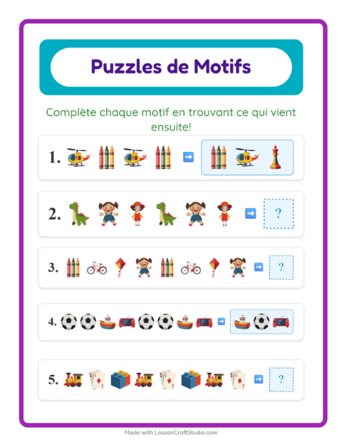 Suites logiques – Jouets