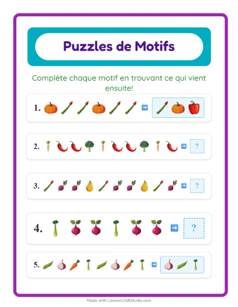 Aperçu de la fiche Fiche De Modèles avec Légumes pour CP (cours préparatoire)
