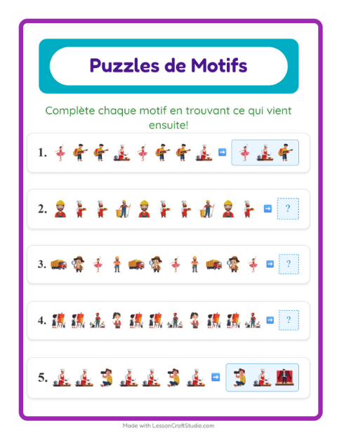 Aperçu de la fiche Fiche De Modèles avec Métiers pour CP (cours préparatoire)