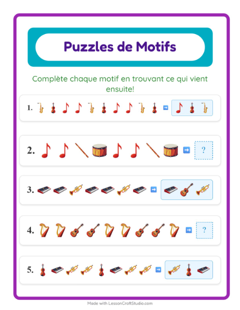 Aperçu de la fiche Fiche De Modèles avec Musique pour CP (cours préparatoire)